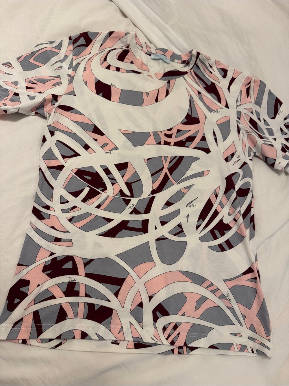 Emilio Pucci Pink, Gray & Burgundy Abstract Short Sleeve Top - Picture 1 of 12